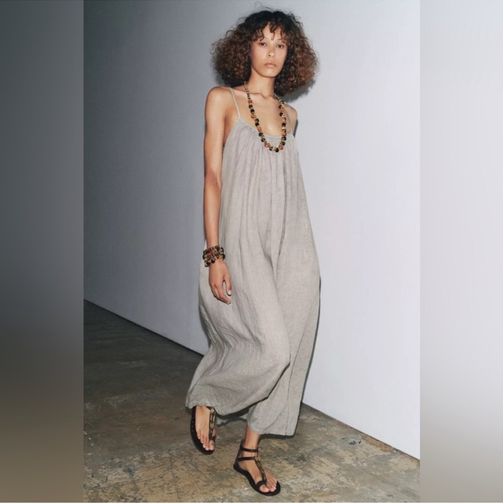 100% LINEN STRAPPY DRESS ZW COLLECTION